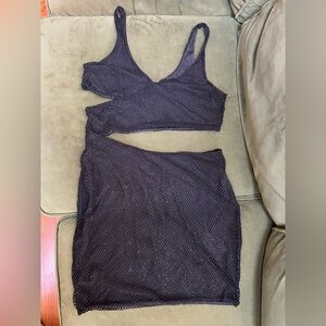 Oh Polly Black Rhinestone Cut Out Mini Dress